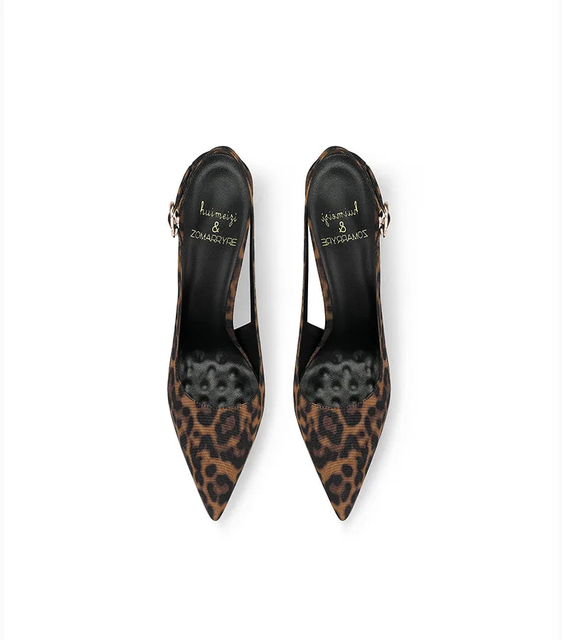 2025 Spring New Leopard Pattern Pointed French Luxury Small Comfortable Thin Heel Versatile High Heel Sandals for Women