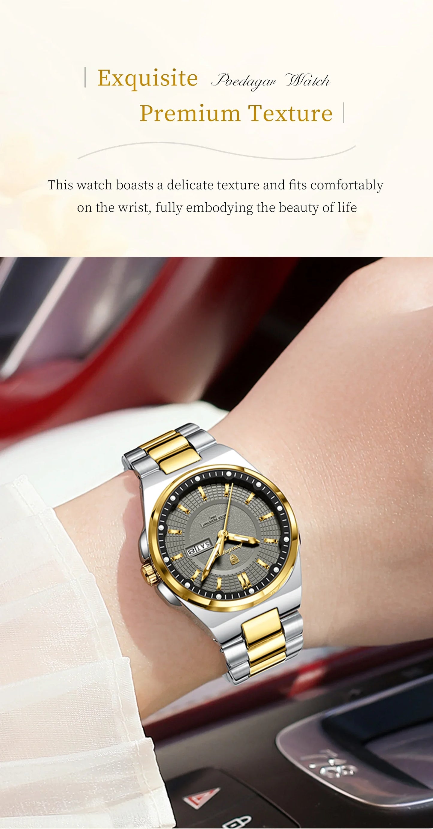 Orologio da Donna POEDAGAR Elegante con Data e Giorno della Settimana, Movimento al Quarzo, Acciaio Inossidabile, Luminoso e Impermeabile