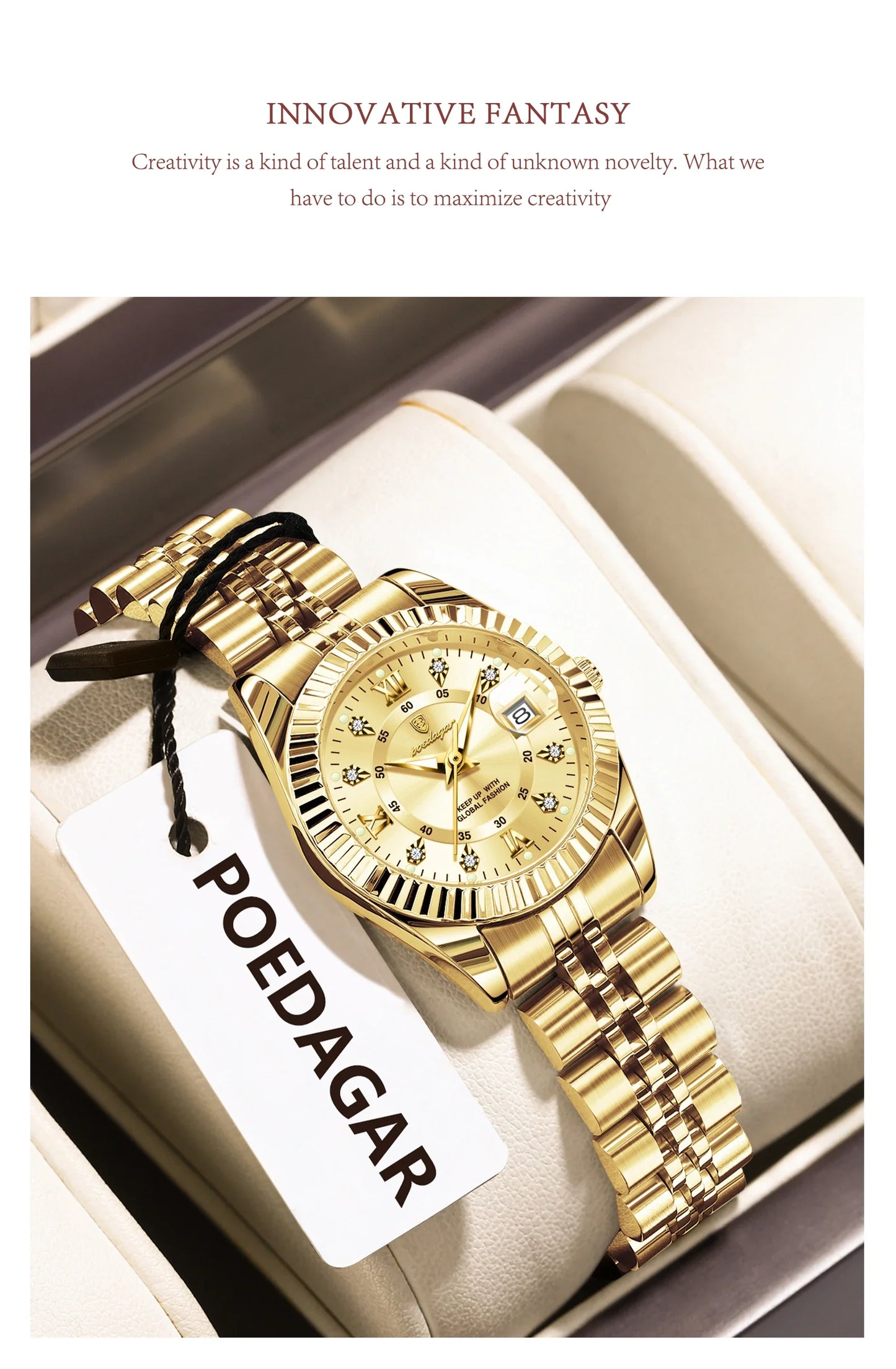 POEDAGAR Orologio da polso da donna alla moda Impermeabile Data luminosa Orologi da donna eleganti Orologio al quarzo in acciaio inossidabile per donna Reloj