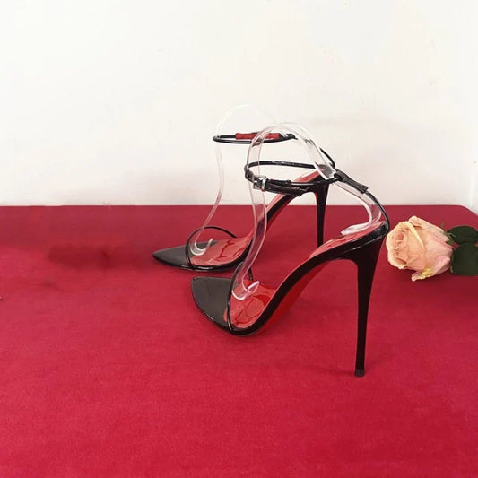 New 12cm Minimalist Ultra-fine Straight Strap High-heeled Shoes with Sexy Ankle Straps Plus Size Slim Heel Bed Sandals Women's