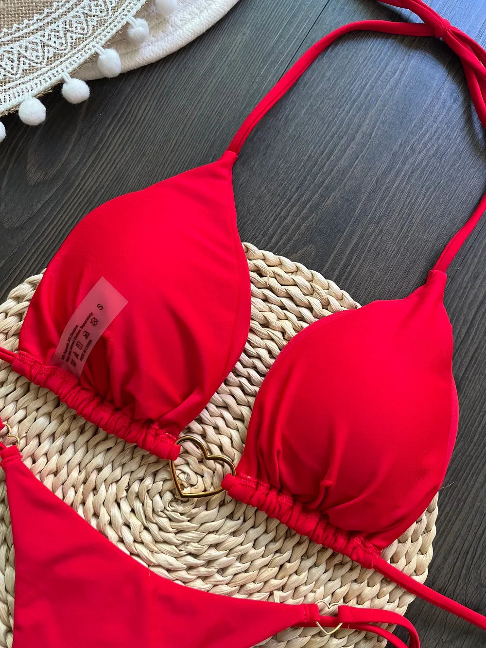 Costume da bagno bikini sexy da donna a tinta unita, due pezzi, rosso