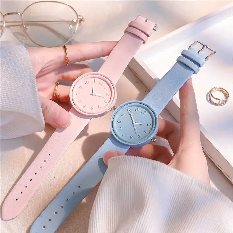 Simple Fashion Makaron Simple Women Watch Ins High Beauty Student uomo e donna Style Round Leisure Vintage orologio da polso al quarzo