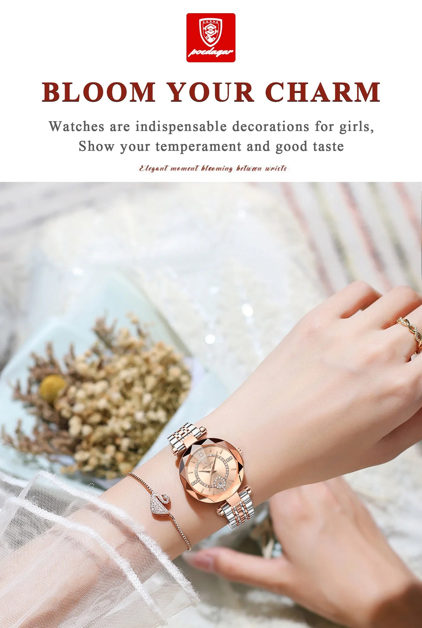 POEDAGAR Orologio da polso originale alla moda per donna Orologio da donna al quarzo con data in acciaio inossidabile impermeabile Orologi da donna casual di lusso