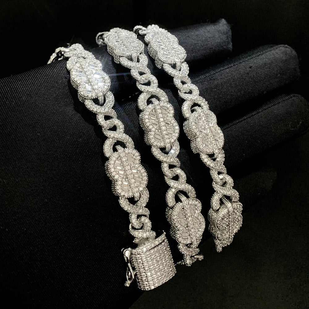 Set Gioielli Hip Hop da Uomo/Ragazzo Iced Out Bling 2026 Nuovo Design: Collana e Bracciale con Catena Cuban Link a Moneta Infinita/Dollaro