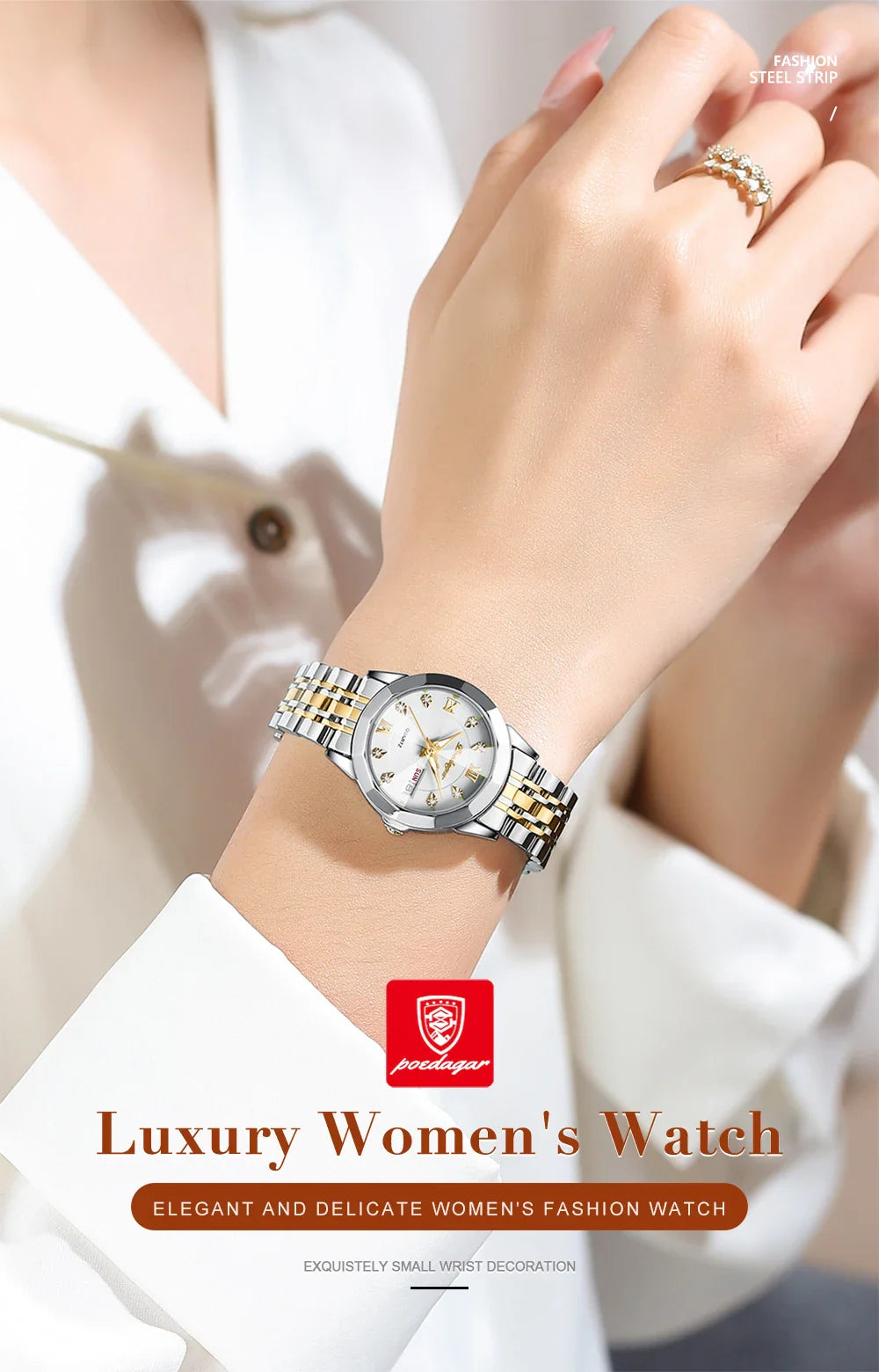 POEDAGAR orologi da donna di marca di lusso impermeabile luminoso data settimana orologio al quarzo per donna orologio da donna di moda in acciaio inossidabile