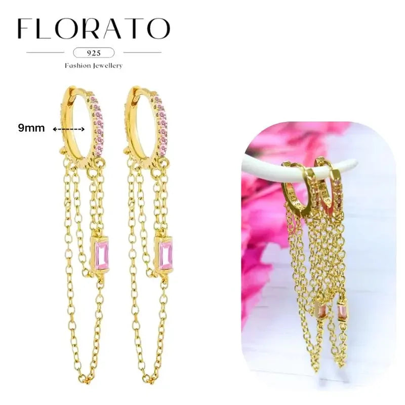 Lussuosa geometria 925 orecchio in argento sterling Ago rosa serie zircone orecchini a cerchio pendenti dolce moda regali di gioielli da sposa