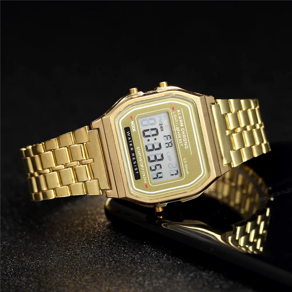 Elegante orologio digitale da donna Orologio da polso elettronico da donna d'affari in acciaio inossidabile oro argento Orologio da uomo Zegarek Damski