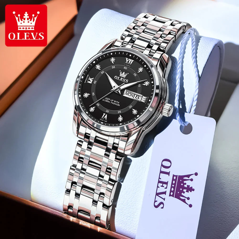 OLEVS 5513 Orologio da uomo Orologio luminoso impermeabile al quarzo originale di marca di moda per uomo Scatola per orologio con doppio calendario in acciaio inossidabile