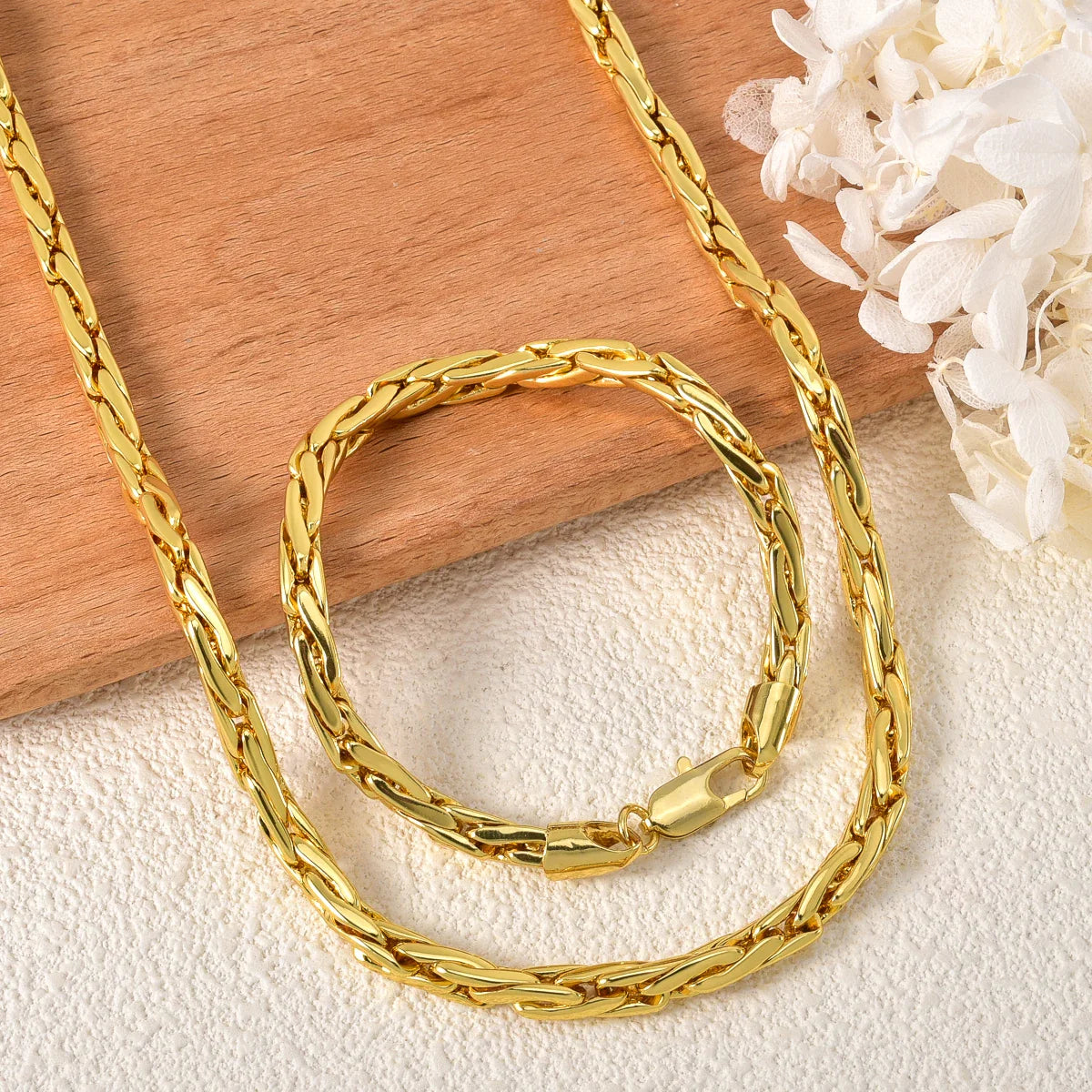 Set di bracciali con collana a catena intrecciata in rame minimalista per donna e uomo, gioielli semplici a strati, pronti, ipoallergenici