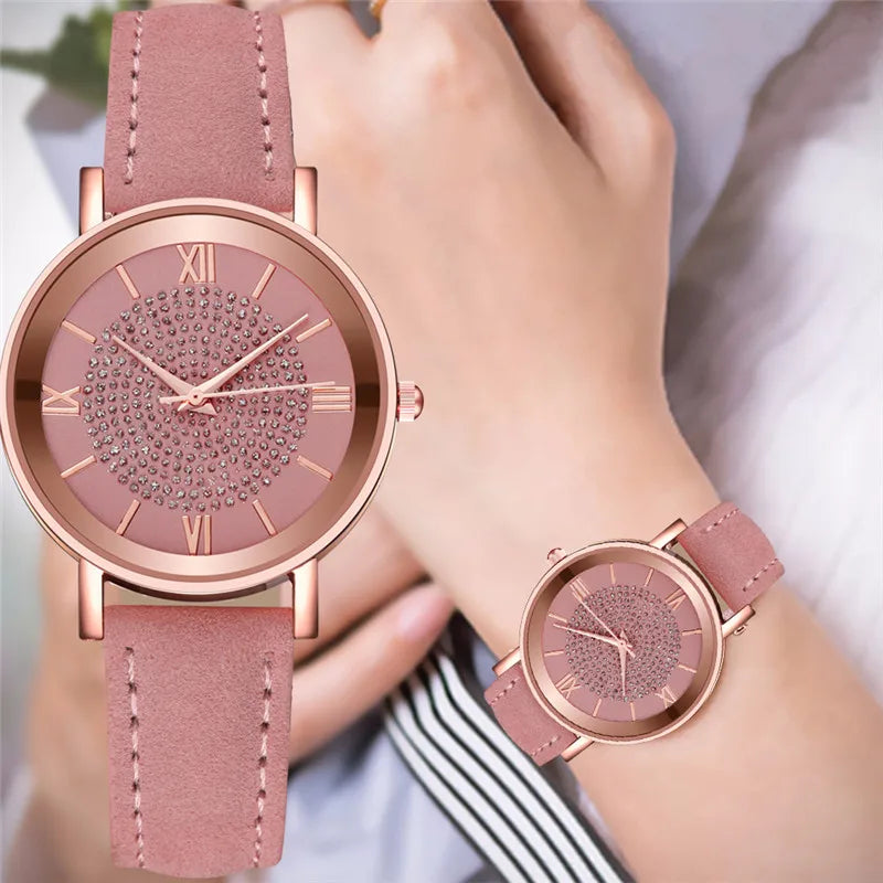 Orologio da donna alla moda con quadrante arabo, cinturino in pelle casual, orologi analogici al quarzo