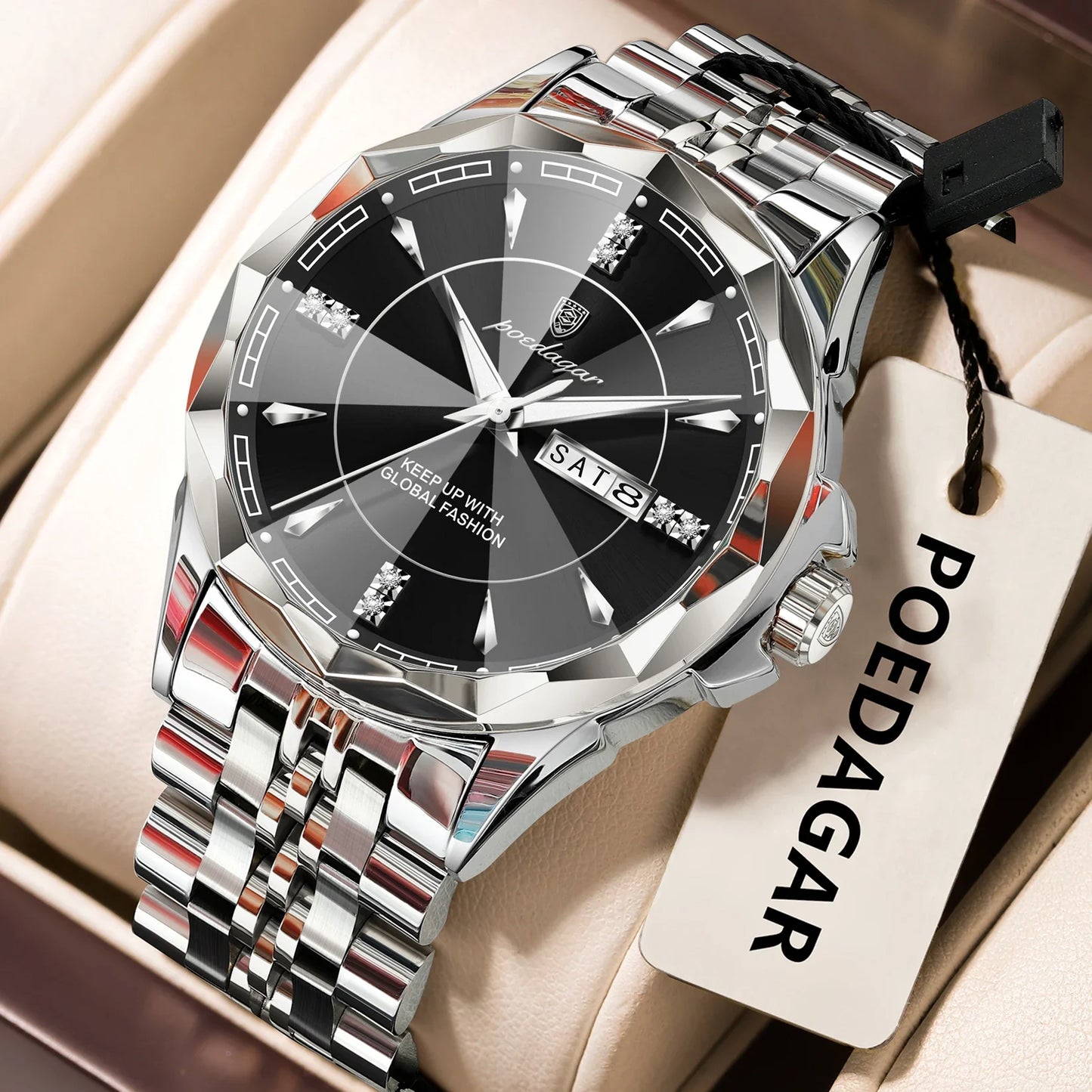 POEDAGAR Orologio da uomo di moda di lusso Top Business Impermeabile luminoso Data Settimana Orologi da uomo Orologio da polso da uomo in acciaio inossidabile al quarzo
