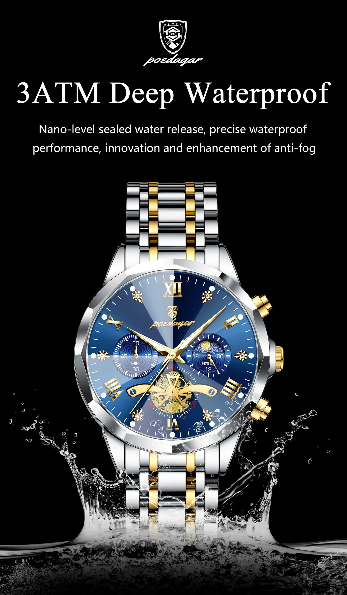 POEDAGAR Orologio da uomo di lusso Top originale impermeabile cronografo luminoso orologio da polso da uomo al quarzo in acciaio inossidabile orologi da uomo Reloj