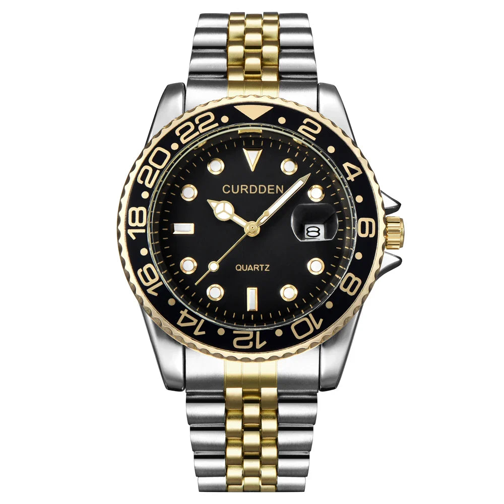 Orologi di marca CURDDEN dal design originale per uomo Orologio al quarzo con data dorata in acciaio inossidabile pieno di moda Erkek Kol Satleri Relogio
