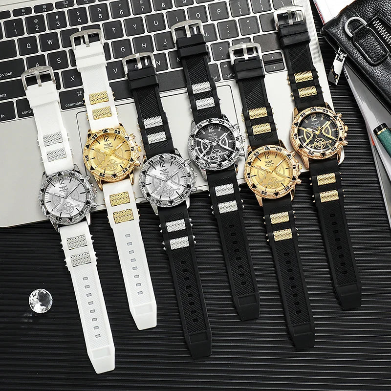 Set di 3 orologi sportivi da uomo alla moda, orologi da polso da uomo con quadrante grande e cinturino in silicone, Reloj Hombre (senza scatola)