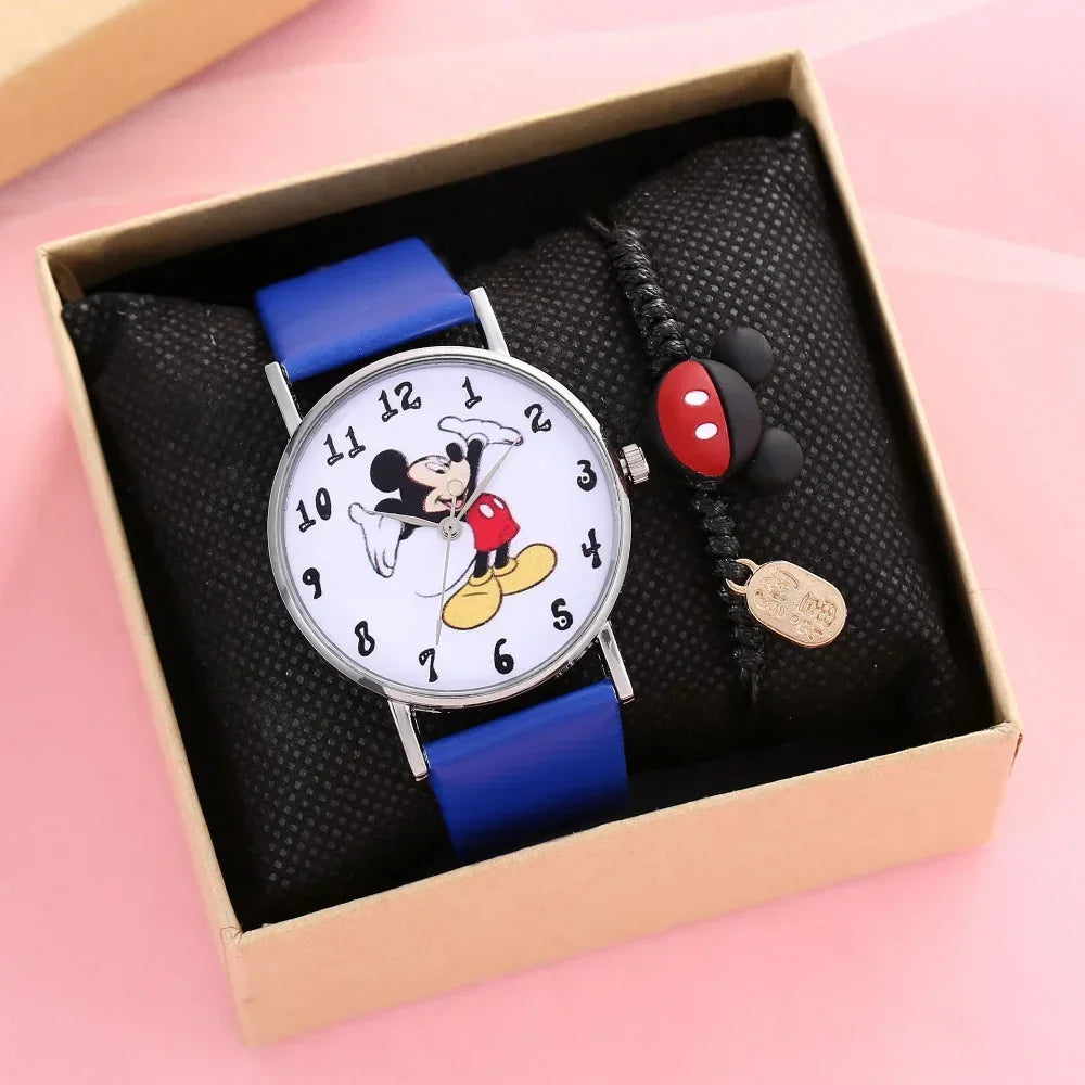 Nuovo set di braccialetti per orologi da donna Disney per bambini Confezione regalo Moda Topolino Orologi da cartone animato per bambini Bracciali da donna con scatola