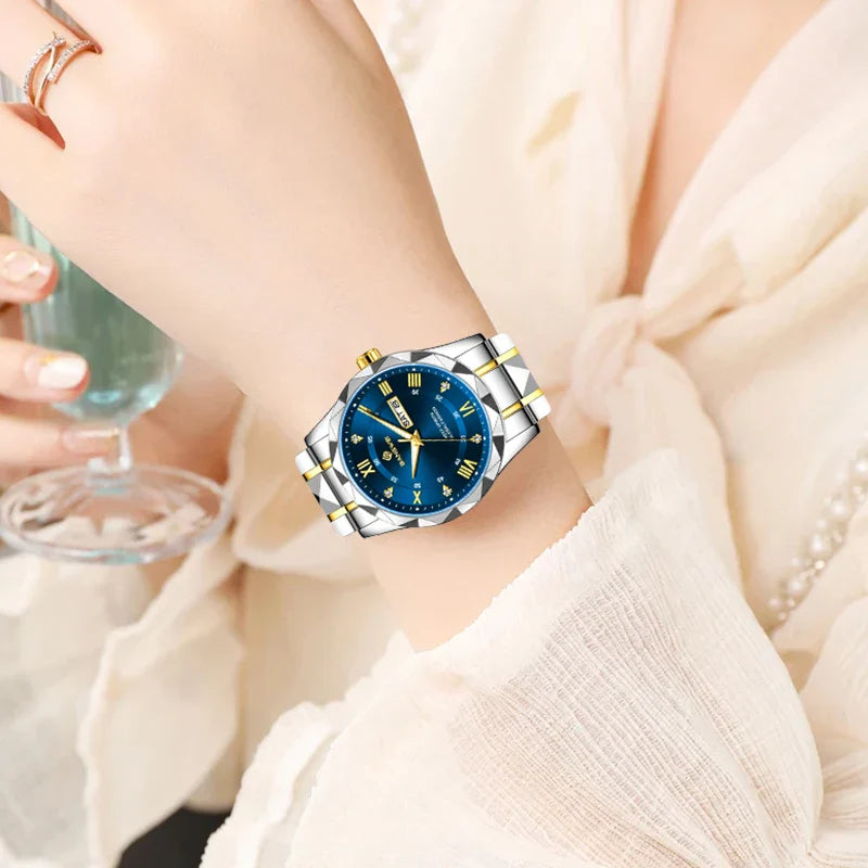 BANGWEI Orologio da donna elegante e lussuoso al quarzo, orologio da polso classico e semplice in acciaio inossidabile, con data automatica, impermeabile, con diamanti