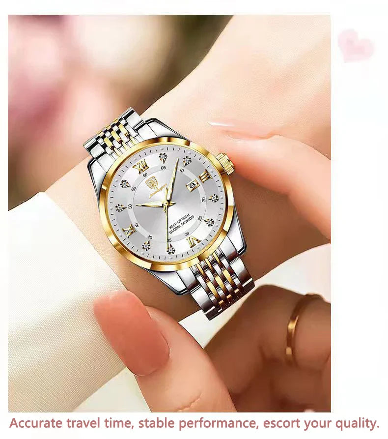 POEDAGAR Orologio da donna di lusso Orologio da donna impermeabile in acciaio inossidabile con data luminosa Orologi al quarzo da donna semplici e casual alla moda