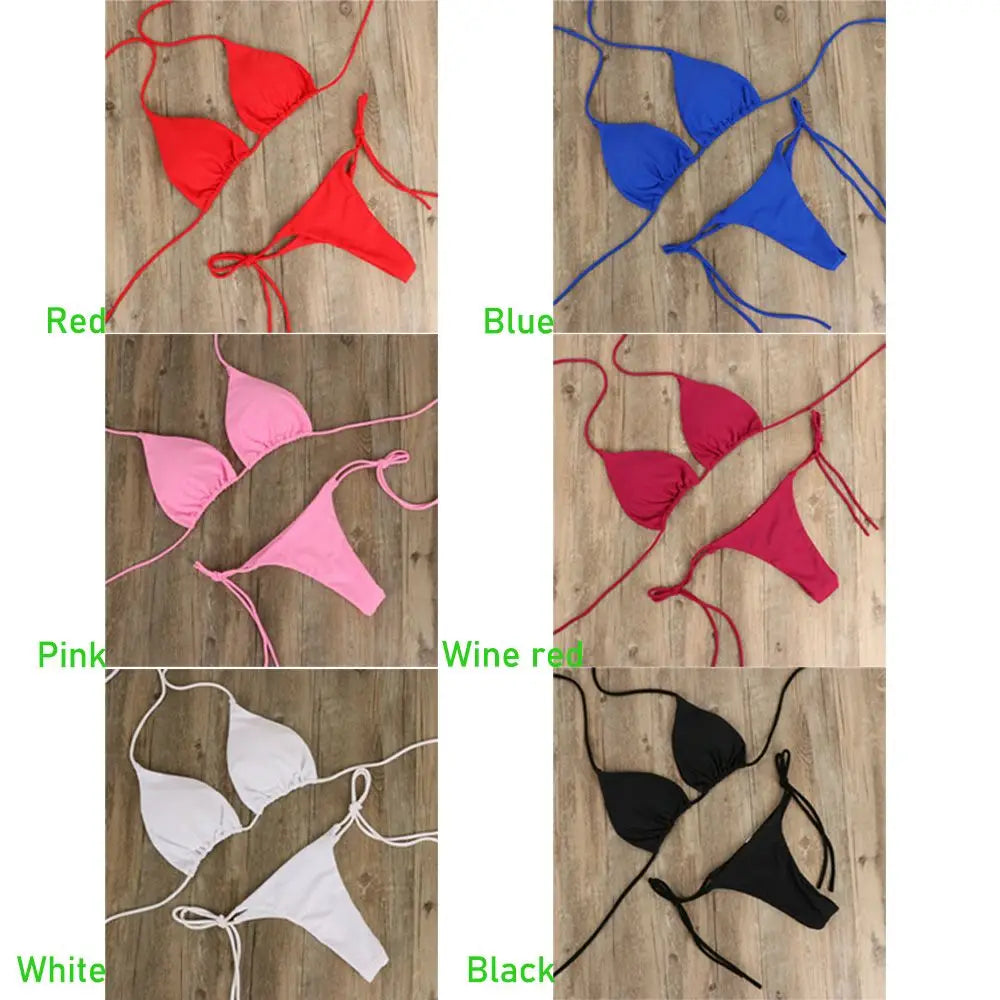 Moda tinta unita Sexy perizoma perizoma Backless Split costume da bagno costume da bagno brasiliano costumi da bagno Bikini Set