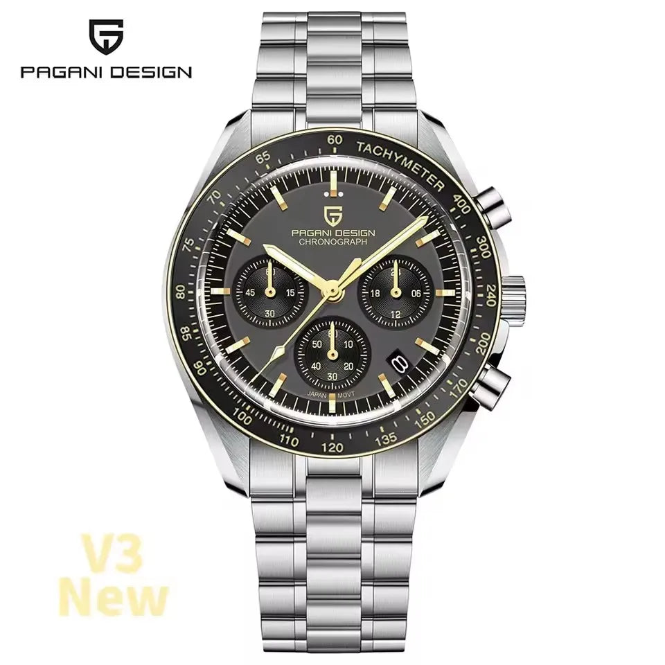 PAGANI DESIGN 500 Orologio da Uomo di Lusso con Cronografo Sportivo, Quadrante Tondo, Vetro Zaffiro AR, Movimento Giapponese, Acciaio 316L, Luminoso