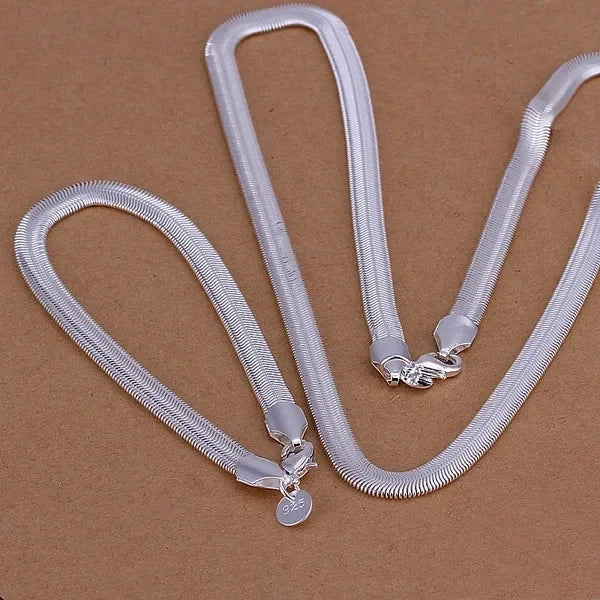 Commercio all'ingrosso 925 sterling silver collana bracciali set di gioielli 6MM piatto morbido catena del serpente moda donna uomo matrimonio fine