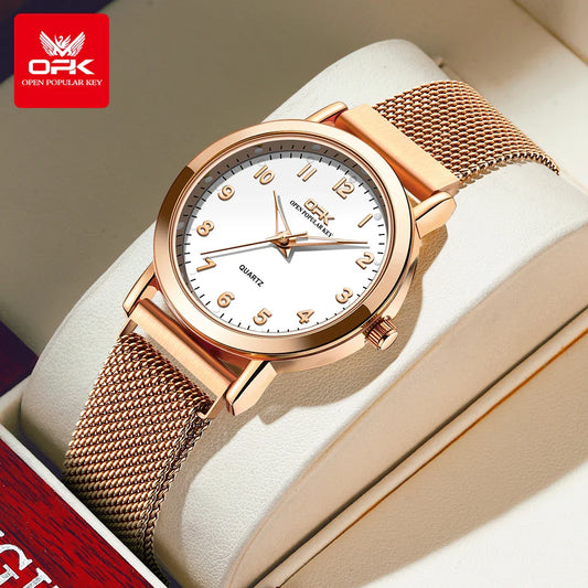OPK 8115 Orologio da donna Orologio da polso al quarzo originale alla moda semplice Cinturino in maglia di acciaio inossidabile Orologio impermeabile per donna Reloj