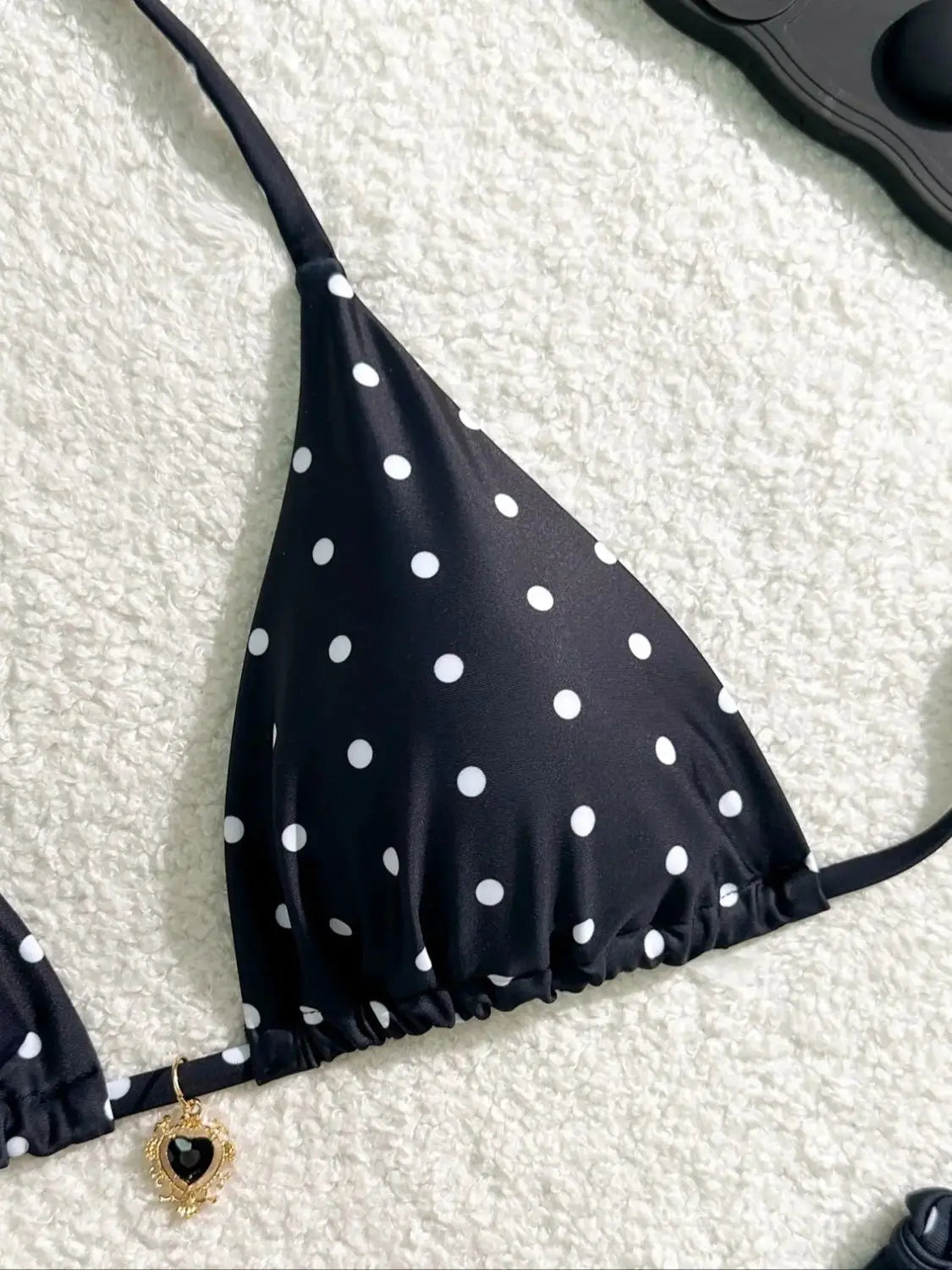 Set bikini sexy Costume da bagno 2 pezzi a pois bianco nero per donna Bikini da spiaggia stile americano