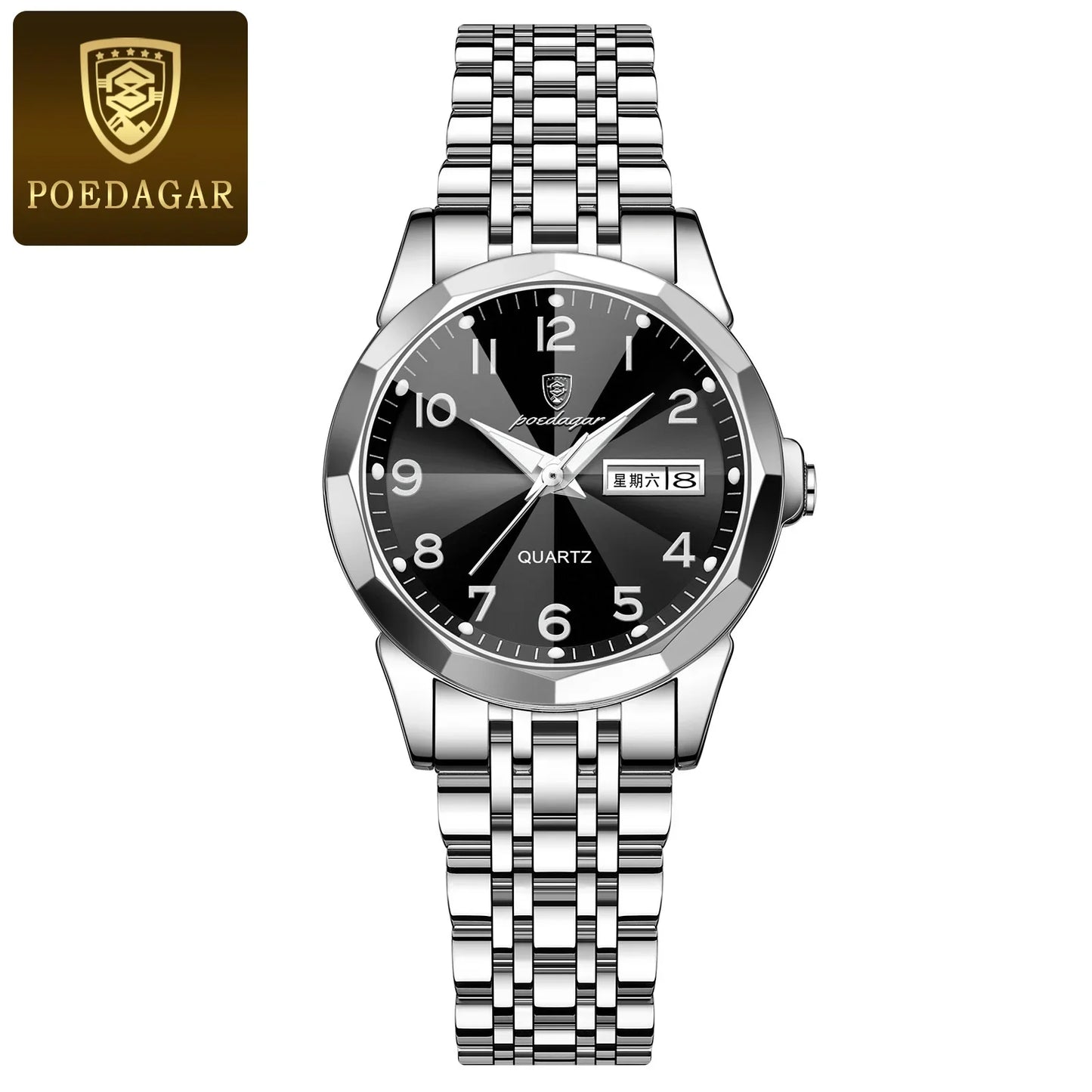 POEDAGAR elegante orologio da polso da donna al quarzo impermeabile luminoso data settimana orologio da donna orologi da donna casual in acciaio inossidabile reloj