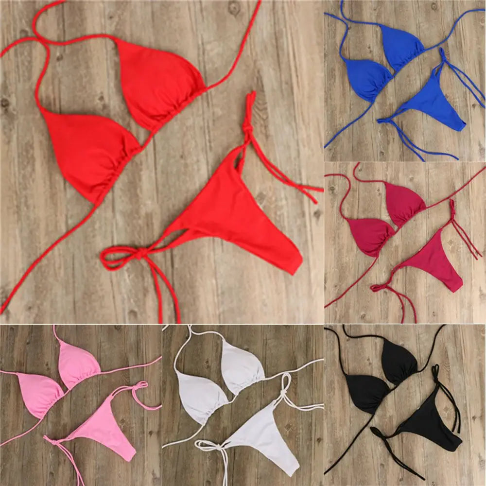 Moda tinta unita Sexy perizoma perizoma Backless Split costume da bagno costume da bagno brasiliano costumi da bagno Bikini Set