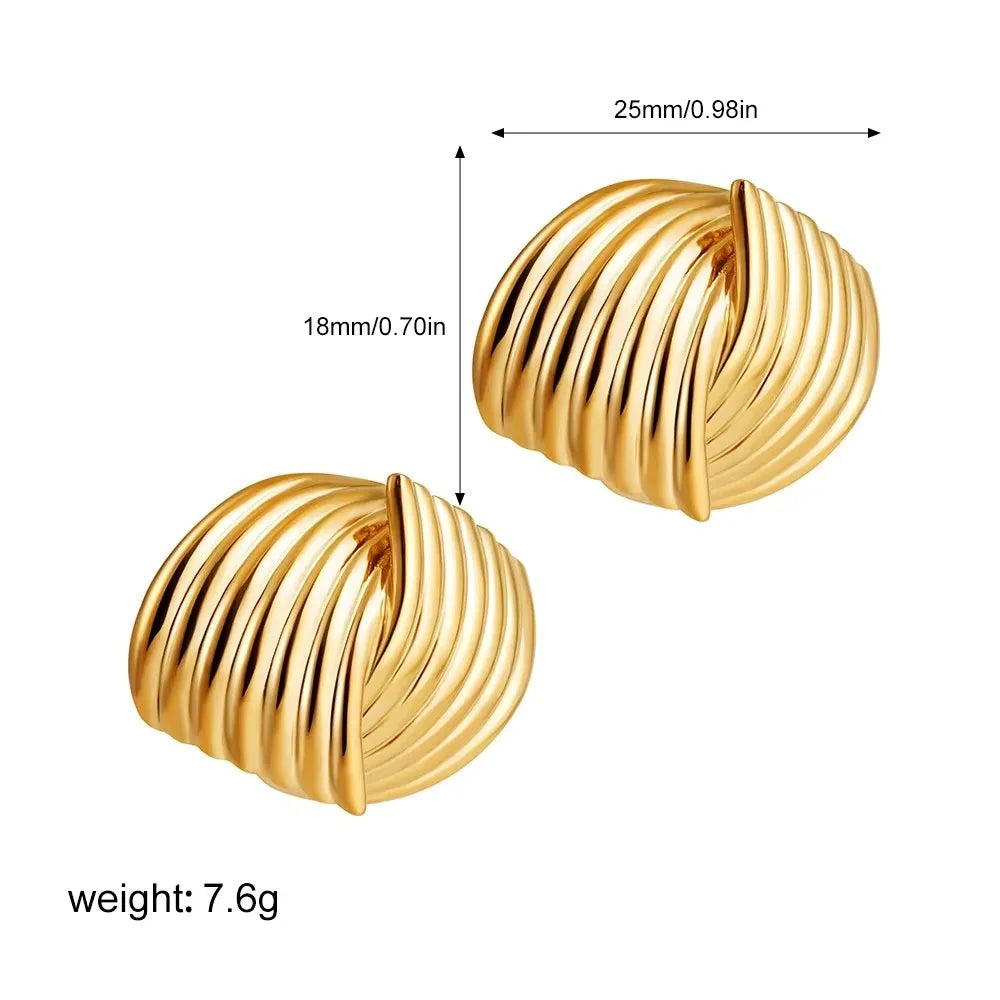 Orecchini a Perno Geometrici a Forma di C Multistrato Placcati in Oro 18K, Antiruggine, in Acciaio Inossidabile per Donne