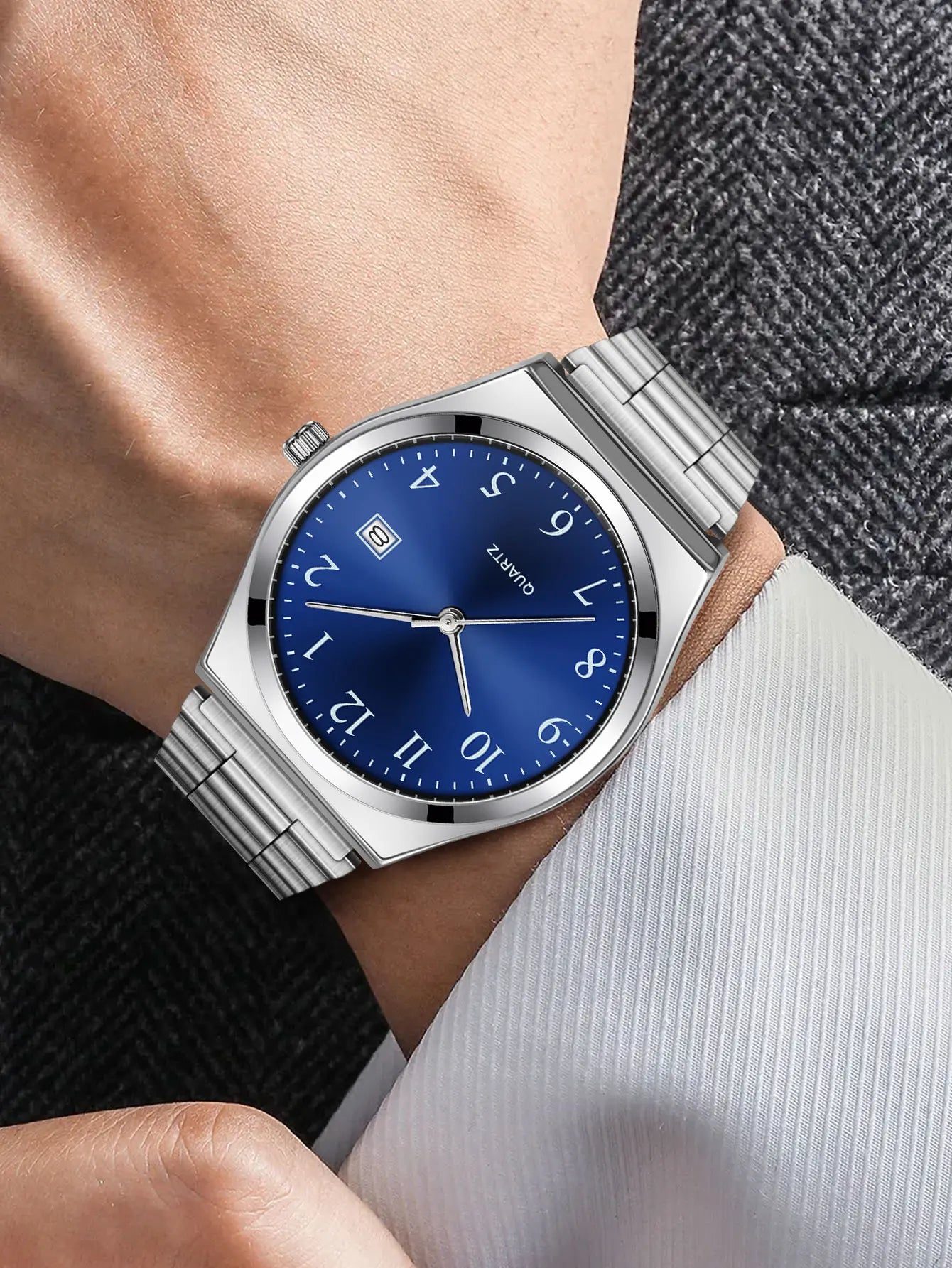 LUCKY FOX - Orologio da polso elegante e minimalista in acciaio inossidabile con quadrante nero - Cronometraggio preciso per tutti i giorni