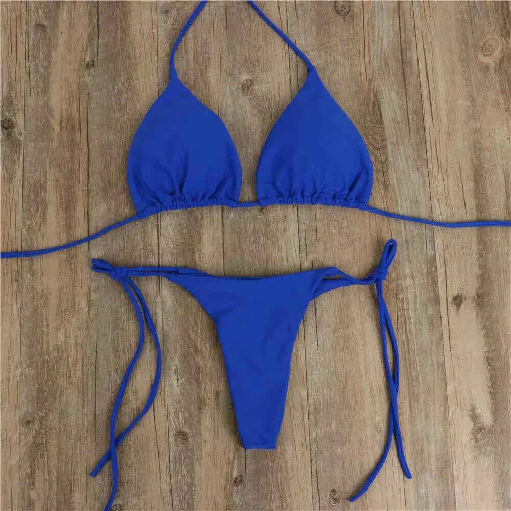 Set bikini perizoma da donna con cravatta laterale costume da bagno sexy stile fasciatura costumi da bagno brasiliani attrezzatura da nuoto in poliestere per la festa estiva