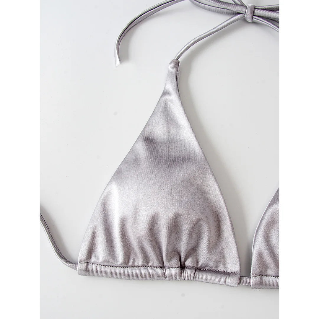 Sexy 13 colori Halter Satin Bikini brasiliano Donna Costumi da bagno Costume da bagno femminile Bikini a due pezzi Bagnante Costume da bagno Swim V4966