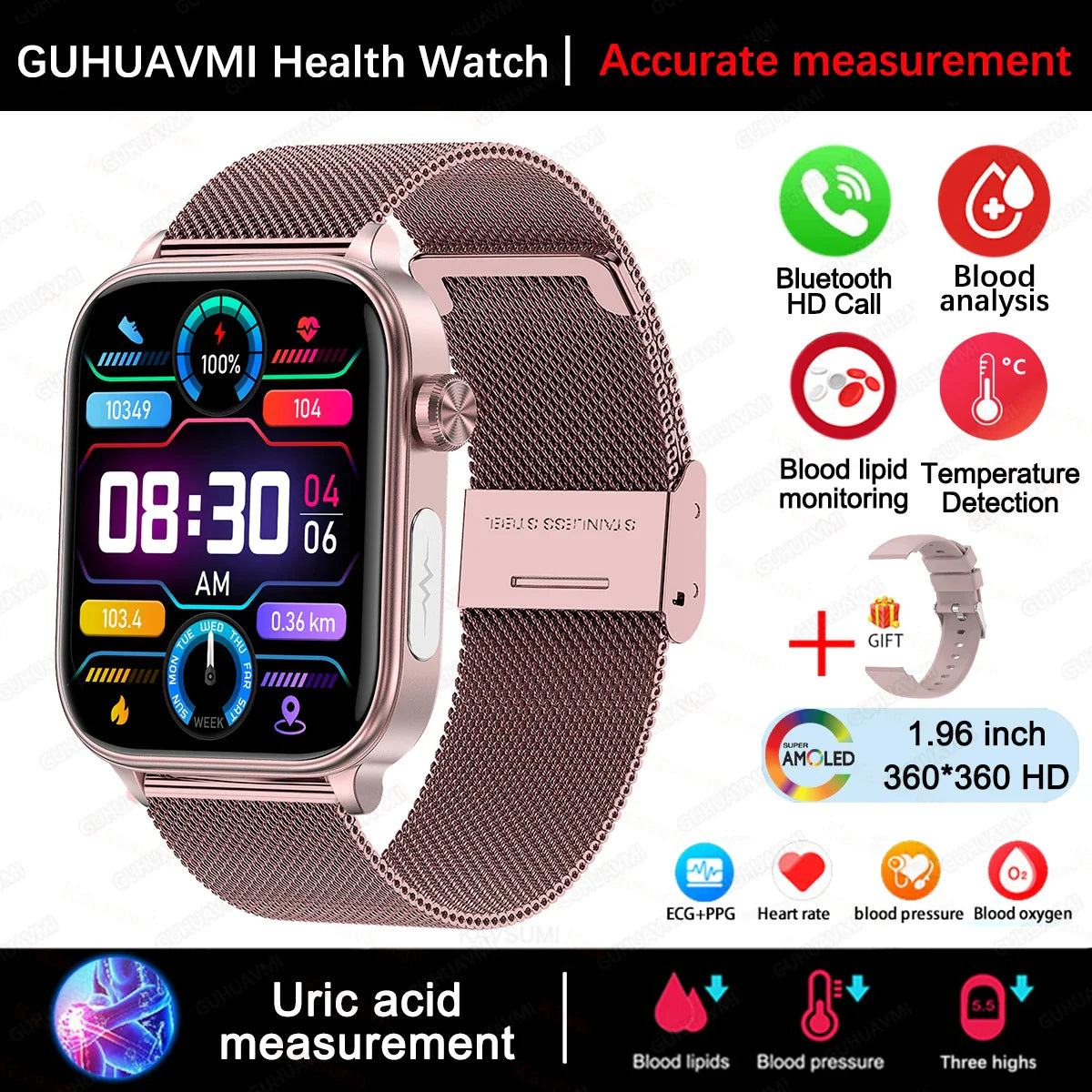 Nuovo 2025 Smartwatch per XIAOM1 con ECG+PPG, Monitoraggio Grasso Sanguigno e Acido Urico, Frequenza Cardiaca, Pressione Sanguigna, Chiamate Bluetooth per Uomini e Donne