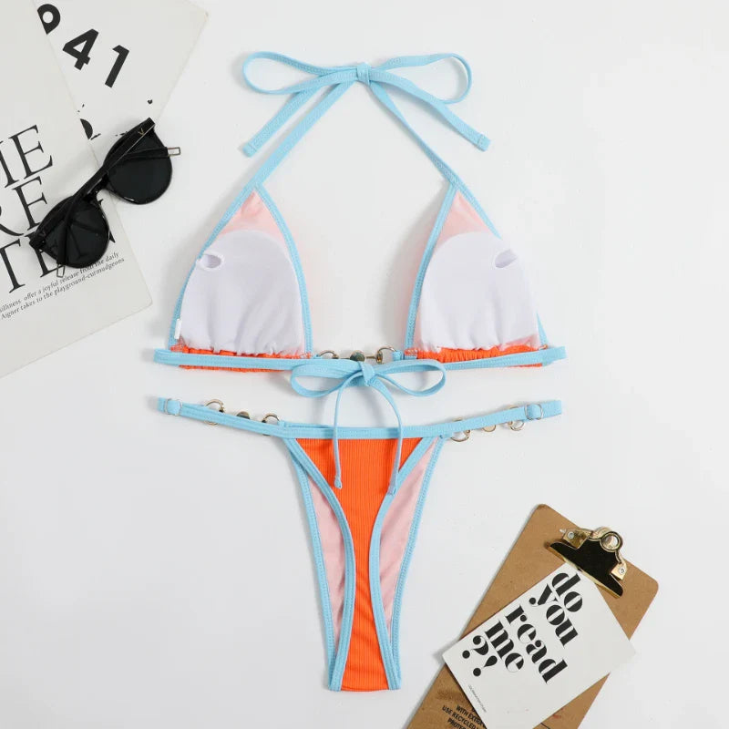 Set bikini sexy in due pezzi Set bikini con stampa casuale da donna Costume da bagno push-up Costume da bagno sandbeach