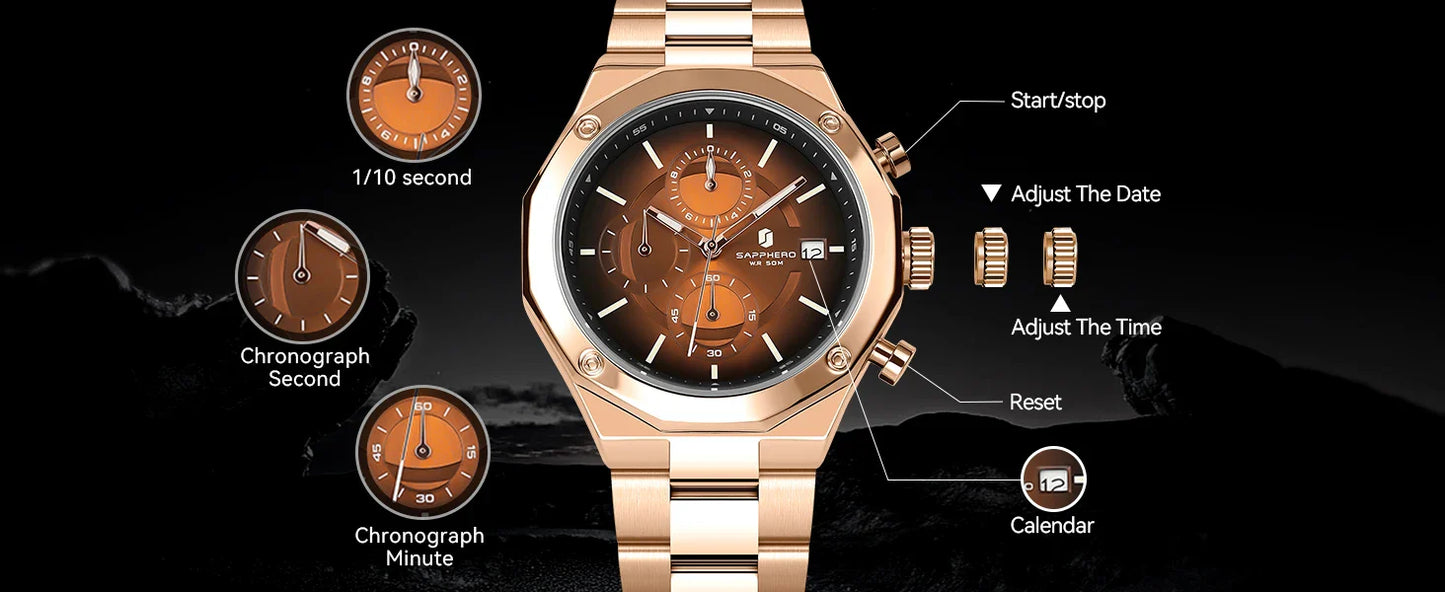 SAPHERO Orologio Cronografo Uomo al Quarzo 5ATM Impermeabile Acciaio Inox con Data, Regalo Perfetto per Padre, Marito, Fidanzato per Natale, Compleanno, San Valentino