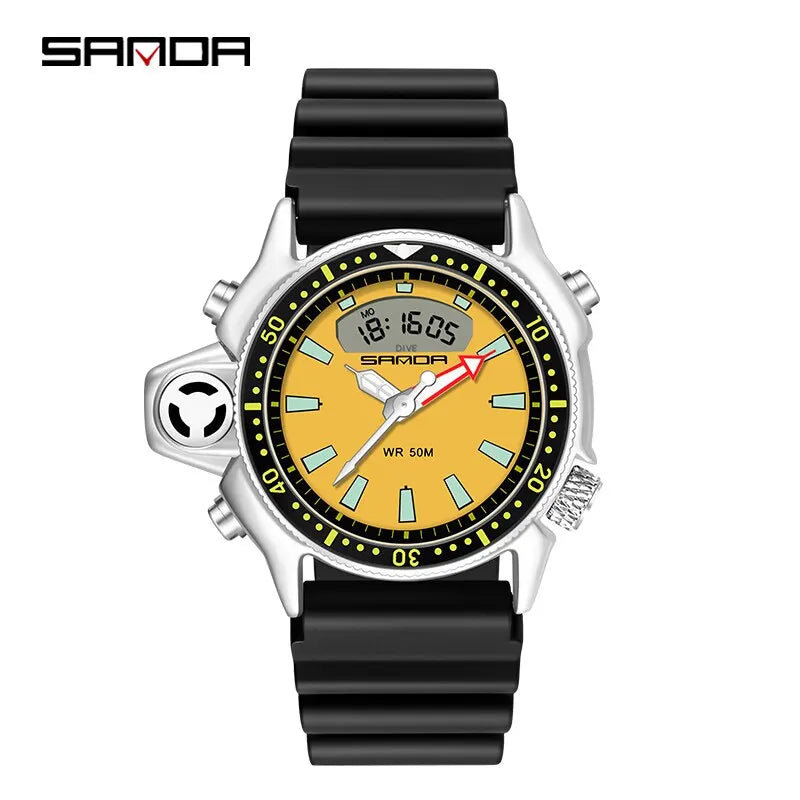 SANDA Sport orologio digitale al quarzo da uomo orologi subacquei creativi orologio da uomo con allarme impermeabile orologio con doppio Display Relogio Masculino