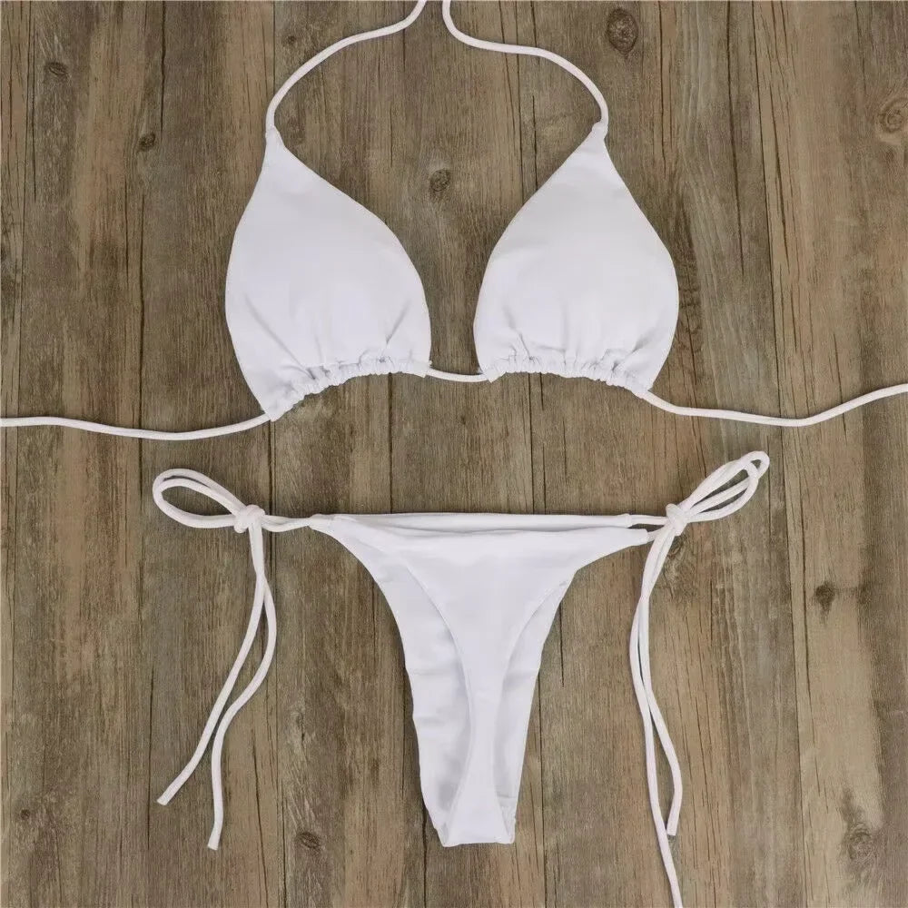 Set bikini perizoma da donna con cravatta laterale costume da bagno sexy stile fasciatura costumi da bagno brasiliani attrezzatura da nuoto in poliestere per la festa estiva