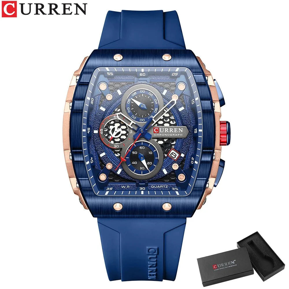 CURREN Orologio da uomo alla moda, marchio unico, design quadrato, lusso, nastro sportivo al quarzo, orologi da uomo impermeabili