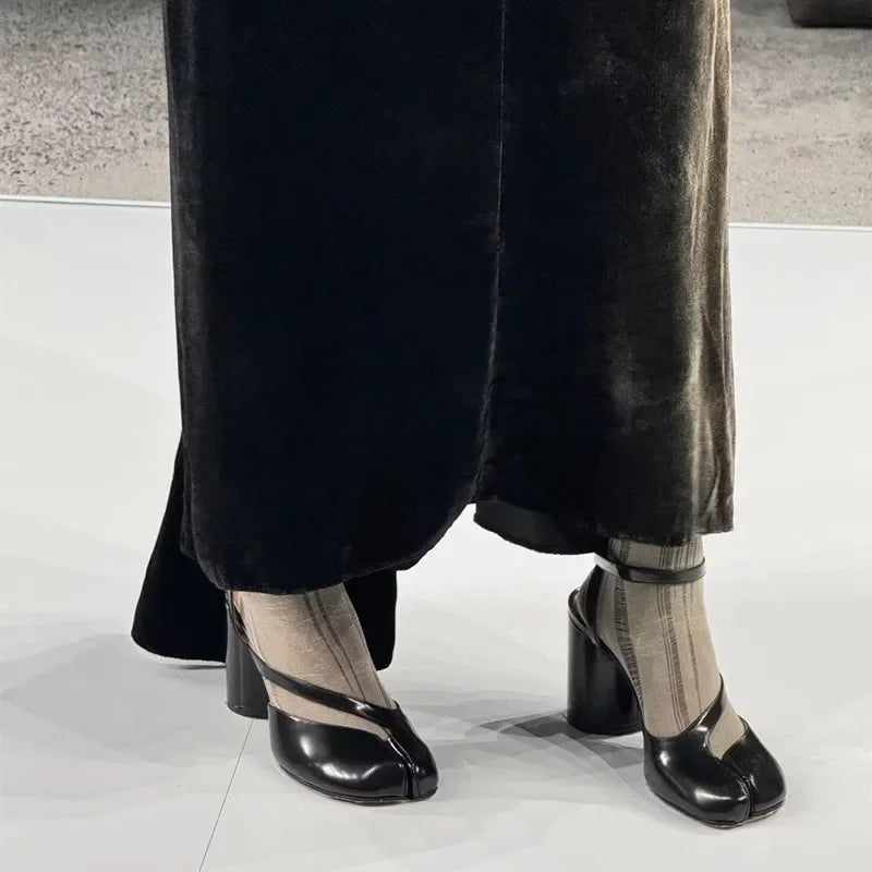 Crossed Ankle Belt Buckle Split toe Sandals Women Brand Designer Slingback Tabi Chunky High Heels INS Fashion Girls Shoes 2025