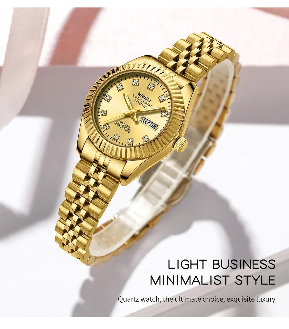 NIBOSI Orologi da donna con diamanti Orologio da donna casual di moda di lusso delle migliori marche Orologio da donna con data settimanale automatica impermeabile Reloj
