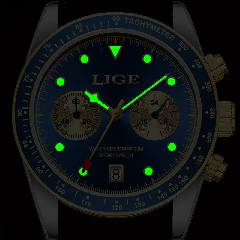 LIGE Nuovi orologi da uomo Orologi da polso al quarzo da uomo di lusso delle migliori marche Cronografo sportivo impermeabile e luminoso Relogio Masculino+BOX