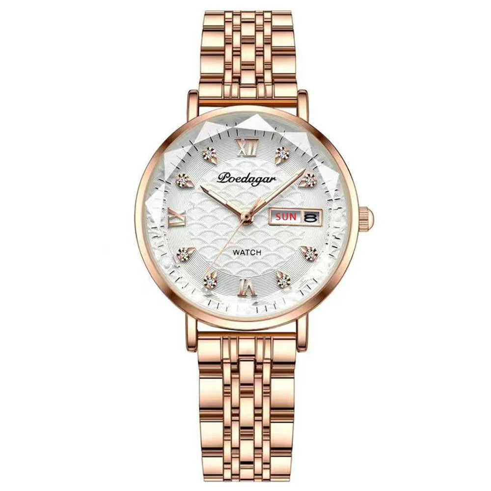 Orologio da donna POEDAGAR di alta qualità, in acciaio inossidabile, raffinato orologio da polso a bracciale, impermeabile, luminoso, elegante, orologio da donna, Reloj