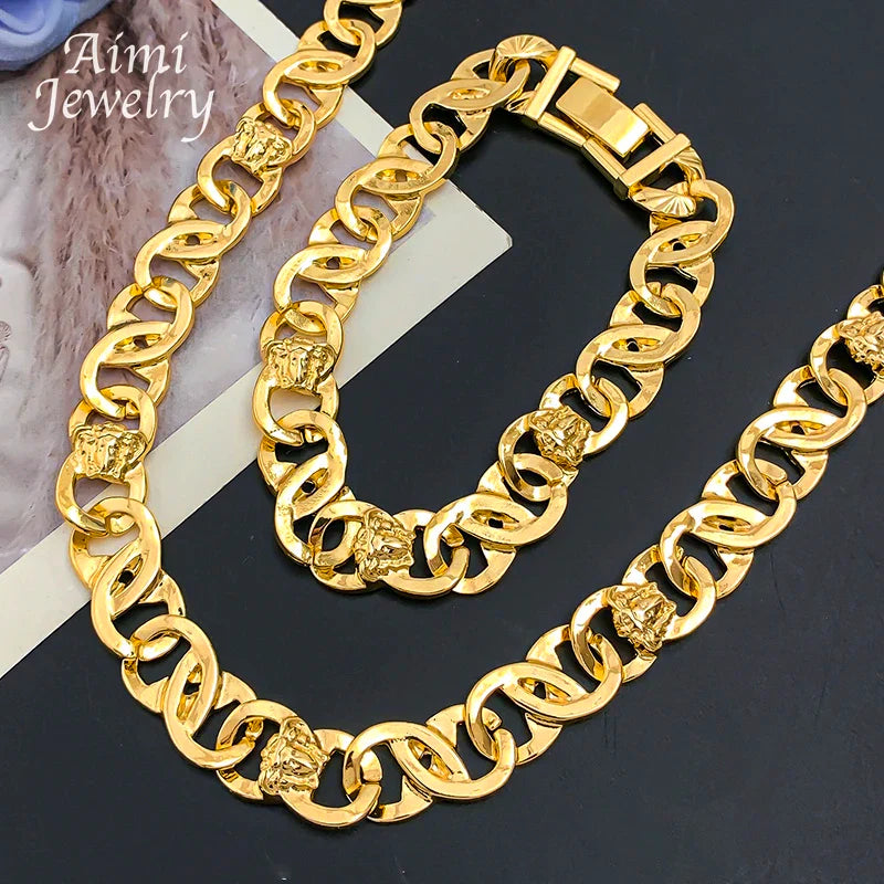 Set di Gioielli Originali per Uomo, Collana e Bracciale Hip Hop Placcati in Oro, Gioielleria alla Moda per Feste, Uso Quotidiano e Regali