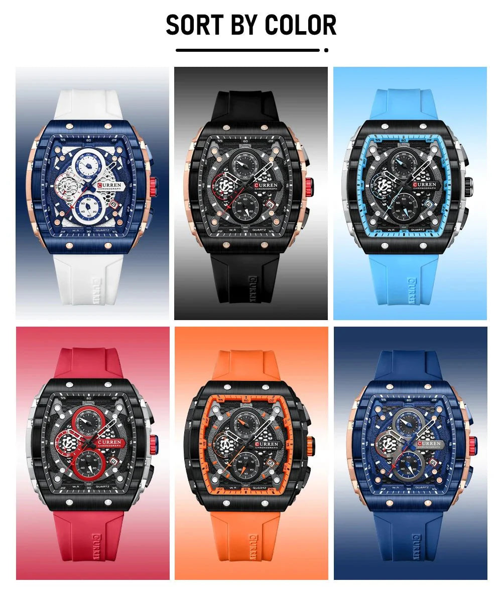 CURREN Orologio da uomo alla moda, marchio unico, design quadrato, lusso, nastro sportivo al quarzo, orologi da uomo impermeabili