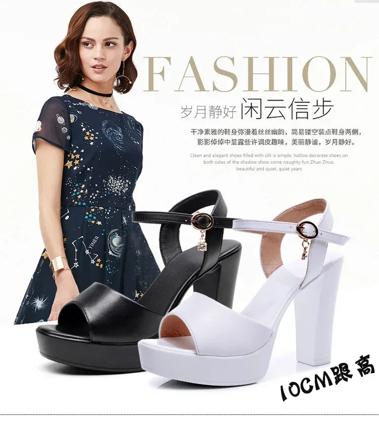 Size 32-43 2024 Genuine Leather Fashion Fish Mouth Women'S High Heel Summer Shoes Dress Sandals Female Woman Sandals Platform