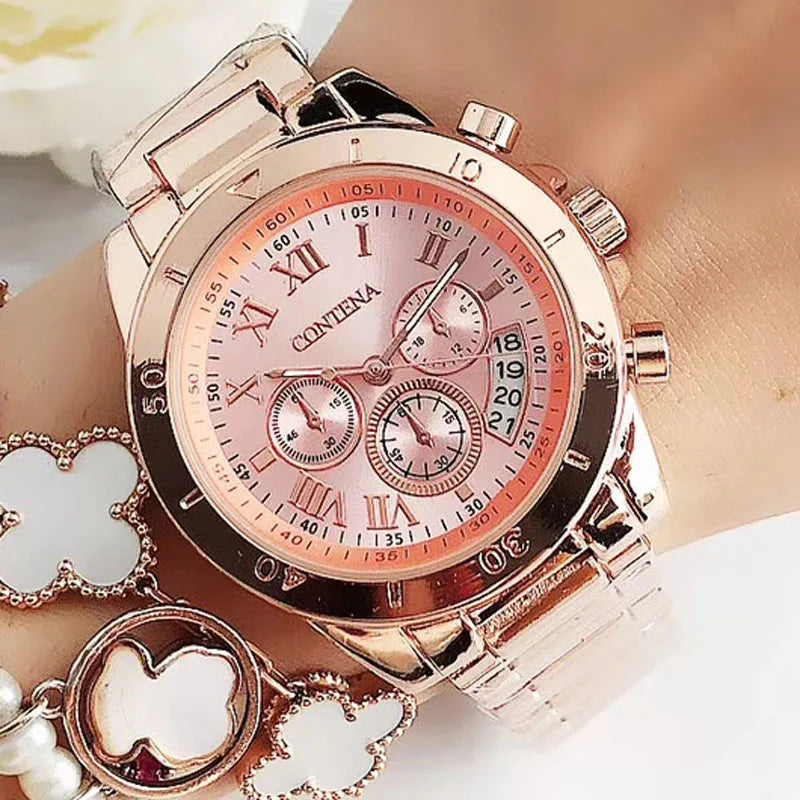 CONTENA Orologi eleganti di lusso per donna Orologio da donna in acciaio inossidabile Orologio da polso da donna alla moda Orologio al quarzo Reloj Mujer
