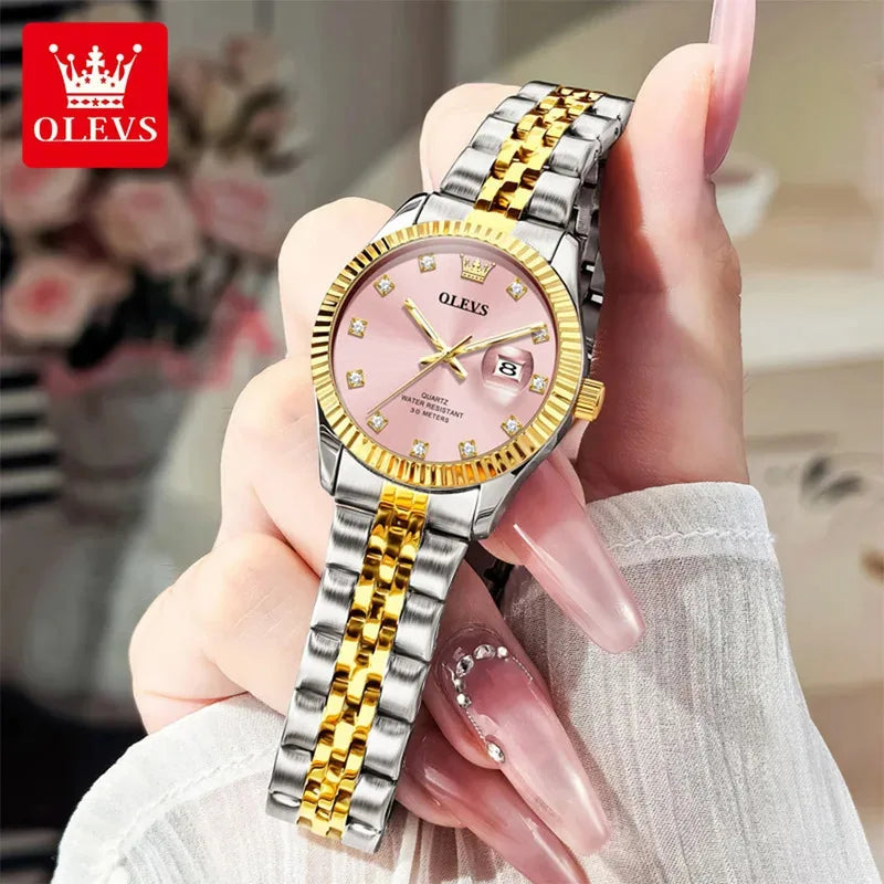OLEVS Orologio da donna Nuovo orologio al quarzo 3705 Orologio da donna con data luminosa impermeabile in acciaio inossidabile Reloj