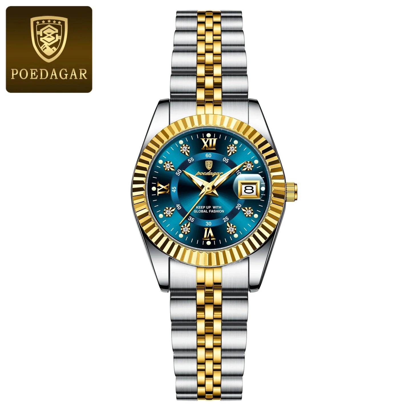 POEDAGAR Orologio da polso da donna alla moda Impermeabile Data luminosa Orologi da donna eleganti Orologio al quarzo in acciaio inossidabile per donna Reloj