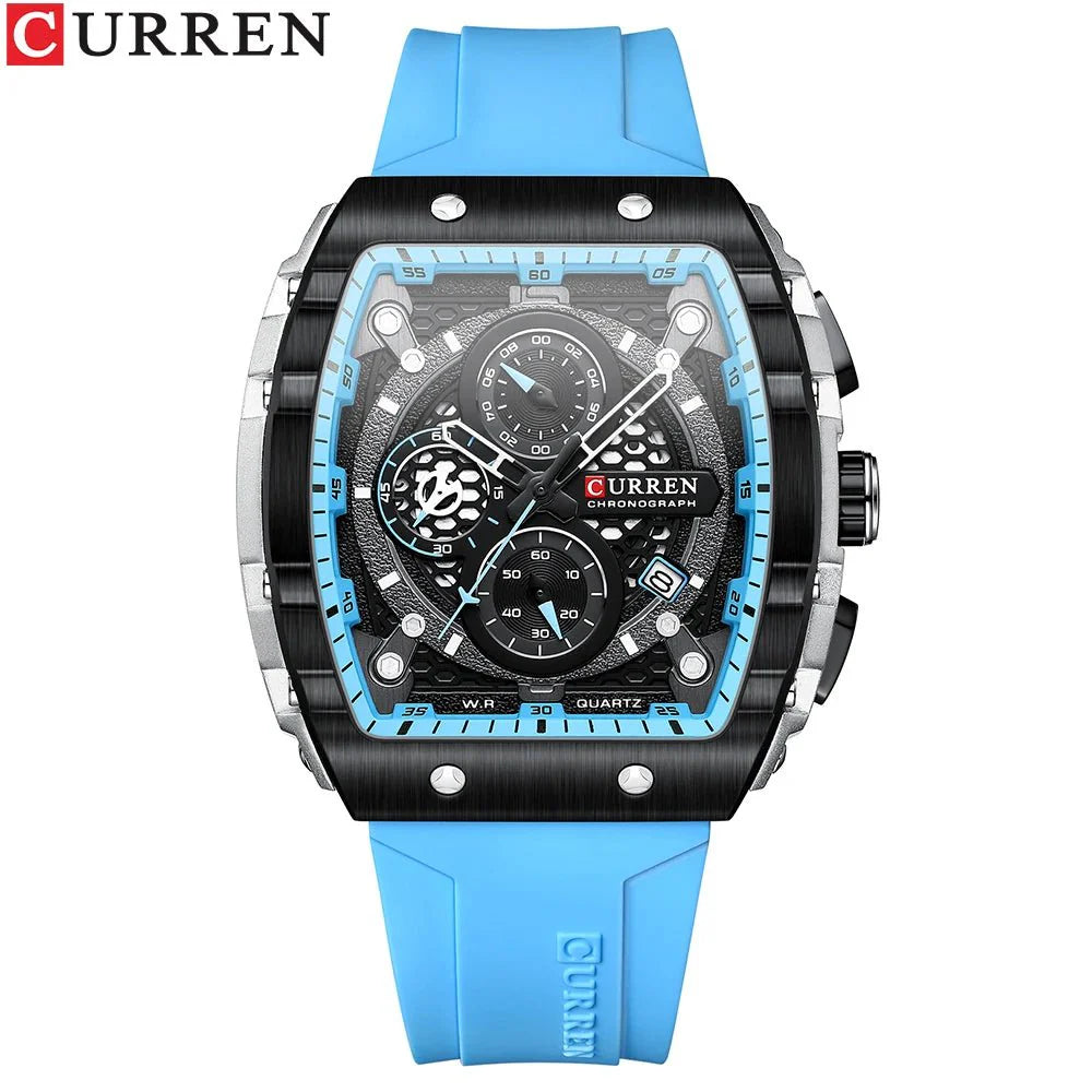 CURREN Orologio da uomo alla moda, marchio unico, design quadrato, lusso, nastro sportivo al quarzo, orologi da uomo impermeabili