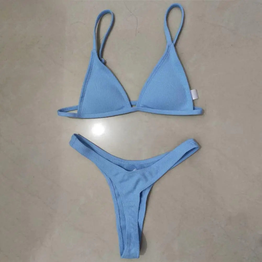 2 pezzi/set bikini da donna sexy set costumi da bagno da donna con cinturino per spaghetti senza fili ad asciugatura rapida